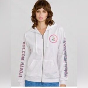 NWT Volcom Surf Fleece Hoodie Fill Zip Hawaii SMALL White Stone Love